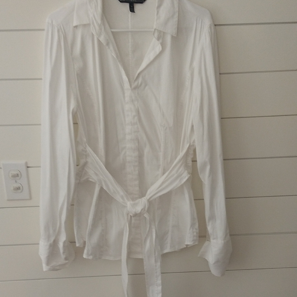 White House Black Market White Shirt Waist Tie 14 Long Sleeve French Cuff